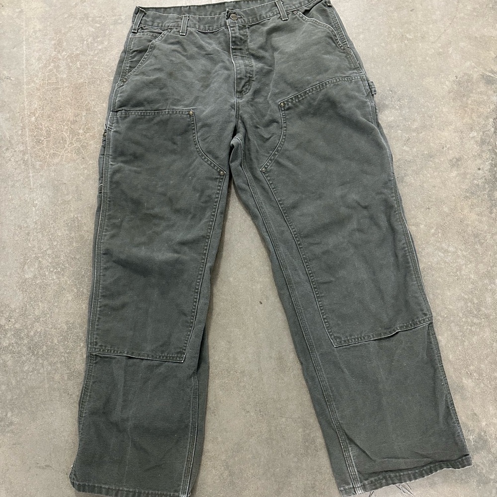 Vintage carhartt double knee pants green moss size 35x30 work wear faded
